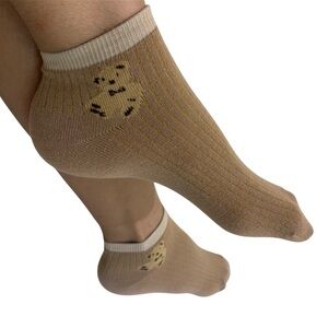 Three pair Teddy Bear Tan and Brown Ankle Socks